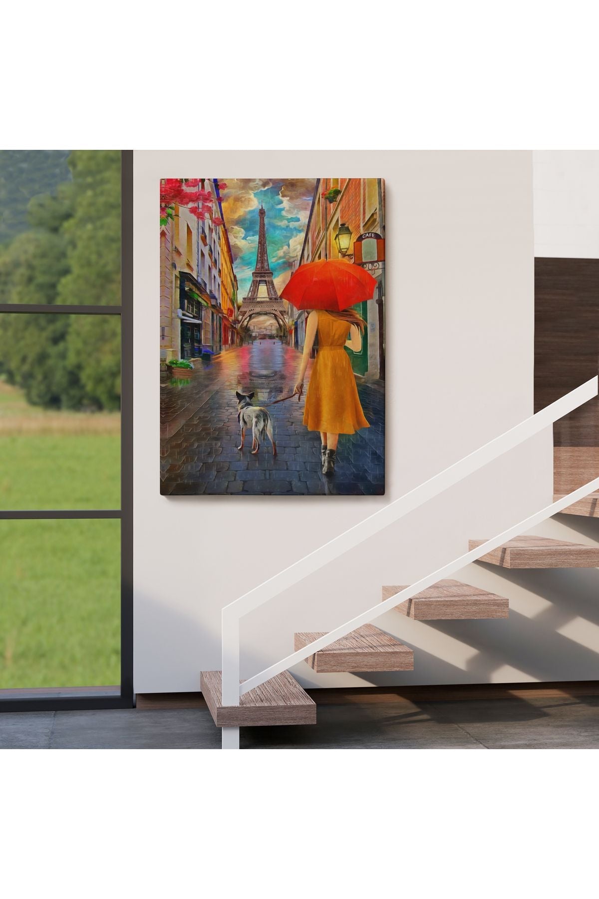Eyfel Kulesine Yürüyen Kadın Yağlıboya Görünüm Dekoratif Kanvas Duvar Tablosu-5950