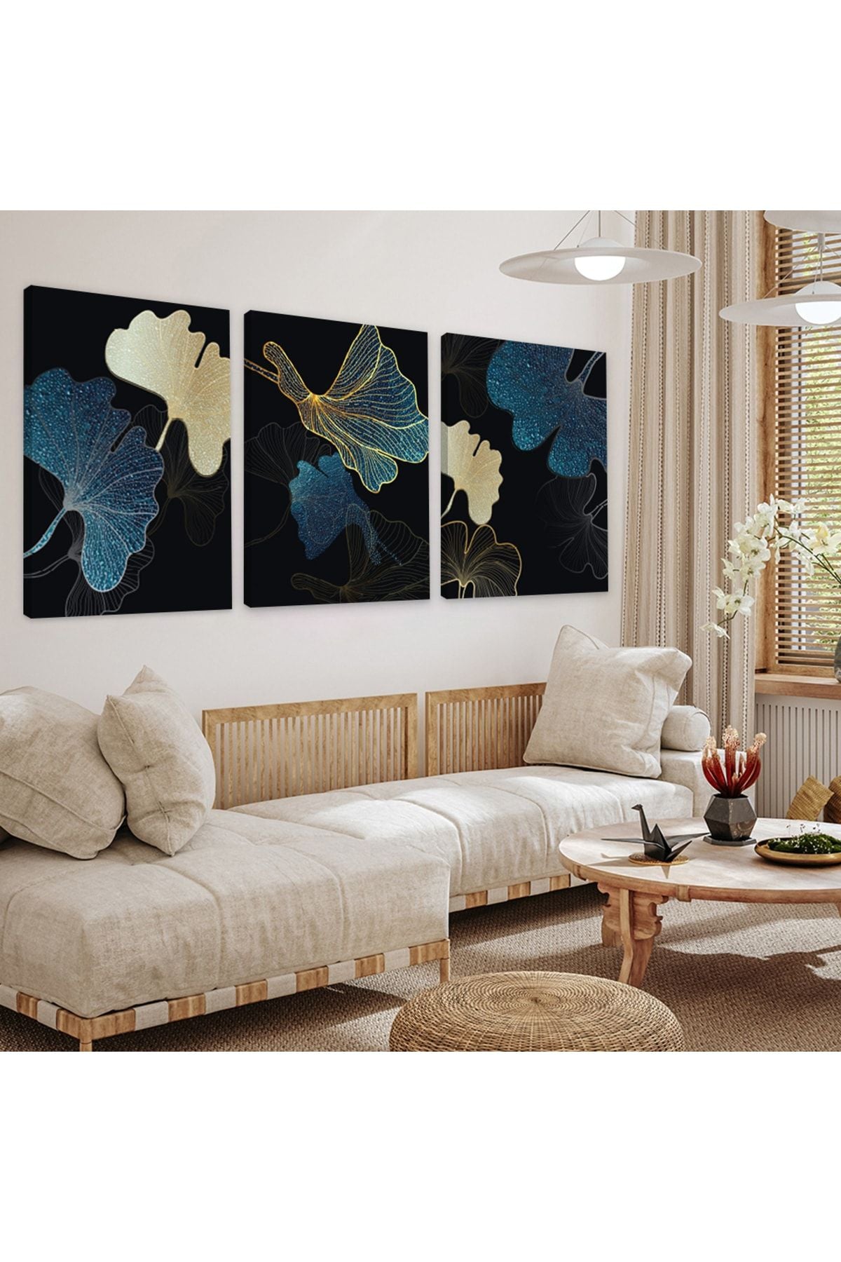Soyut Desen Çiçek 3'Lü Kanvas Tablo