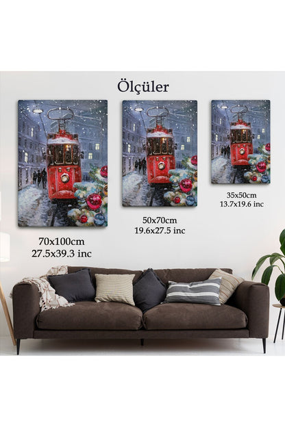 Karlar Arasındaki Kırmızı Tramvay Duvar Tablosu-6003