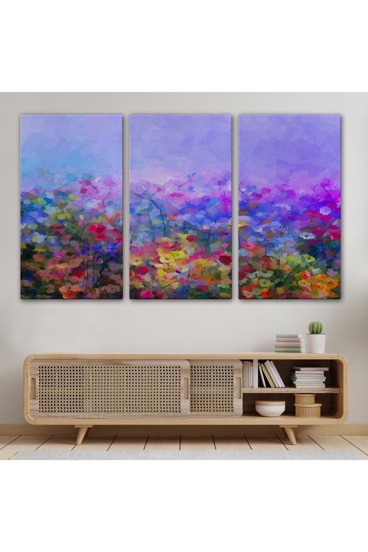 Kır Çiçekleri Yağlıboya Görünüm Dekoratif Kanvas Duvar Tablosu-3505