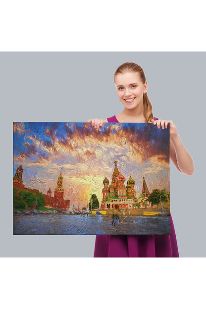 Kızıl Meydan'da Moskova Kremlin ve Aziz Vasil Katedrali Kanvas Tablosu-3696
