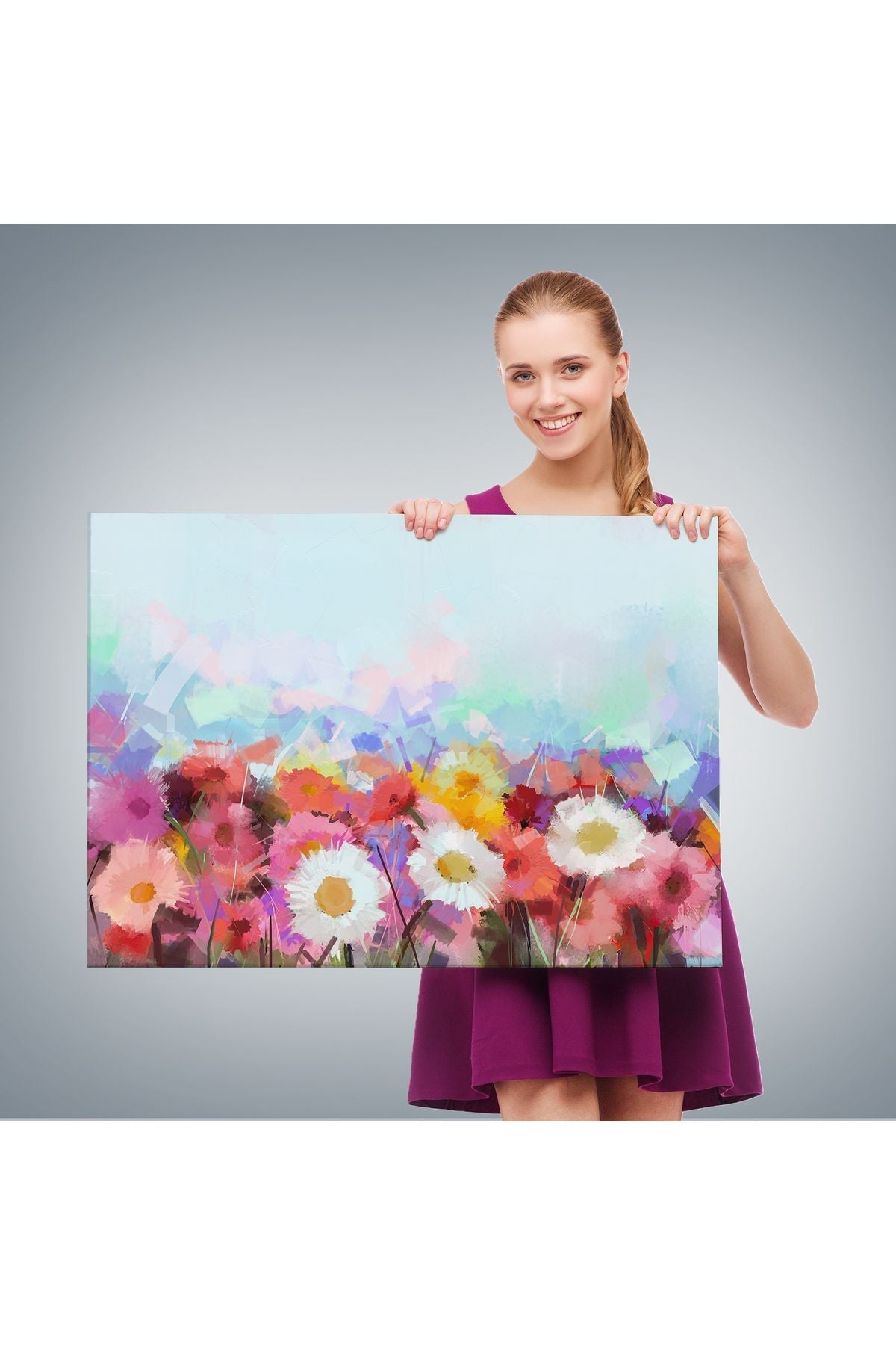 Güzel çiçekler Yağlıboya Görünüm Dekoratif Kanvas Duvar Tablo-3440