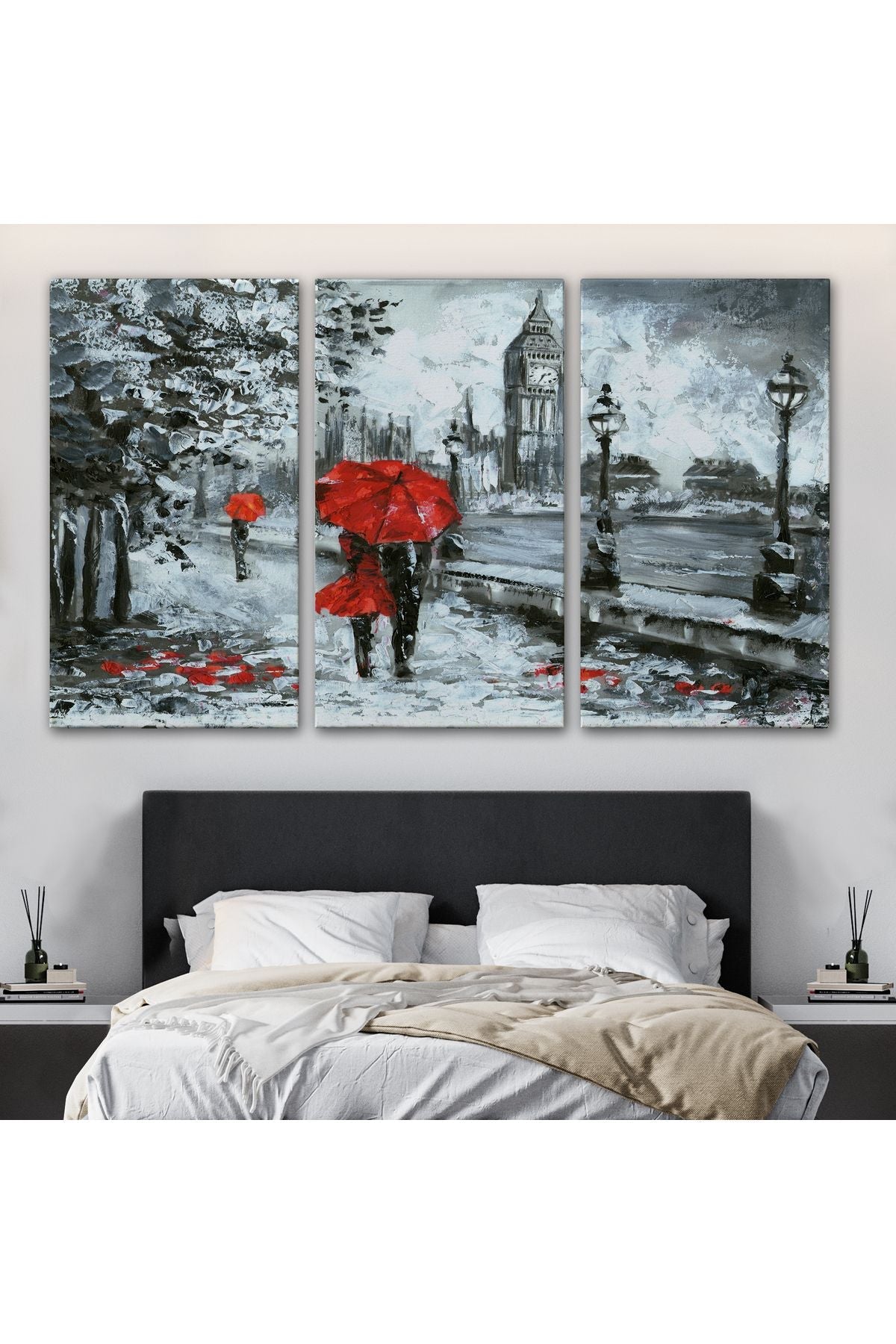 Londra Sokakları Yağlıboya Görünüm Dekoratif Kanvas Duvar Tablosu-3497
