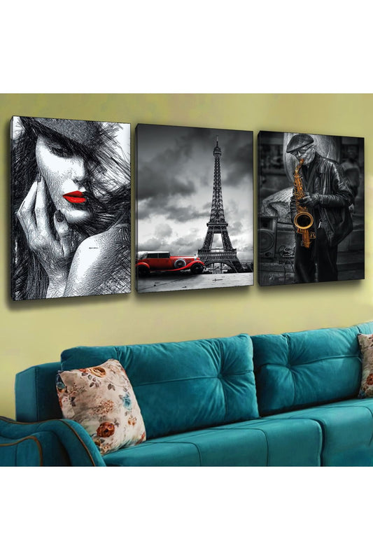3'Lü Kanvas Eiffel Paris Tablosu