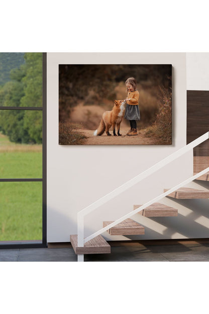 HG Küçük Kız ve Tilki Dekoratif Kanvas Tablo 1147
