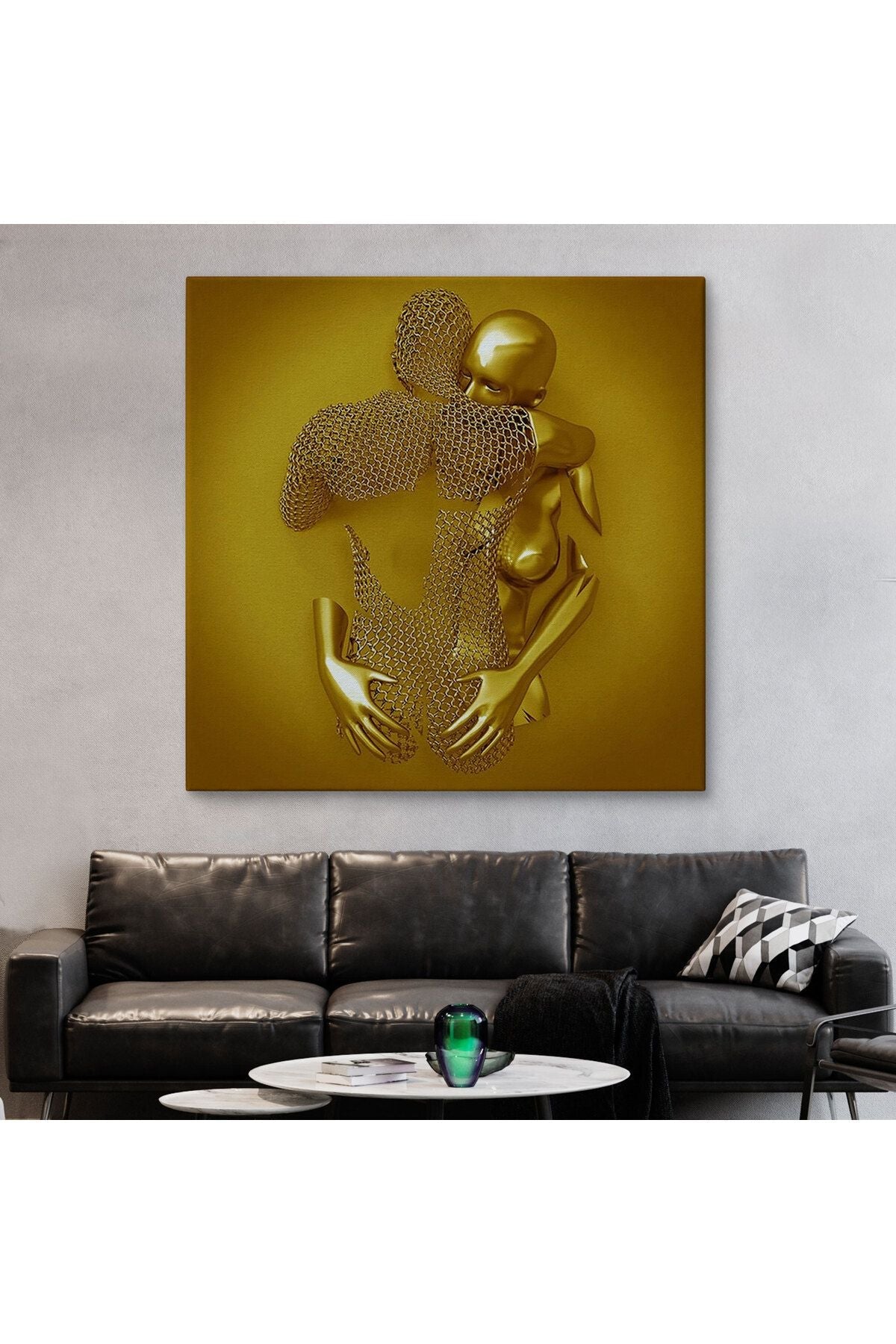 Metalik 3D Efektli Altın İnsan Kanvas Tablo, Modern Duvar Dekoru-5368