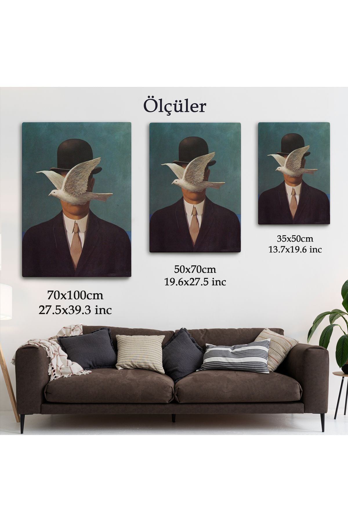 SZ KVS1-Dekoratif Duvar Tablosu-Melon Şapkalı Adam Rene Magritte Kanvas Tablo 6210