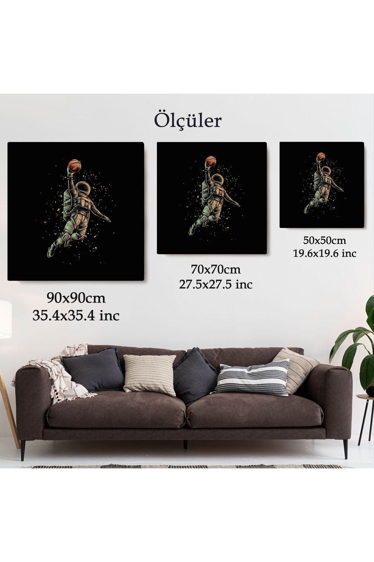 YB HG Ay'da Basketbol Oynayan Astronot Kanvas Tablo-5067