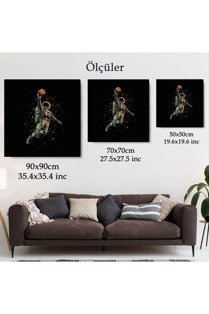YB HG Ay'da Basketbol Oynayan Astronot Kanvas Tablo-5067