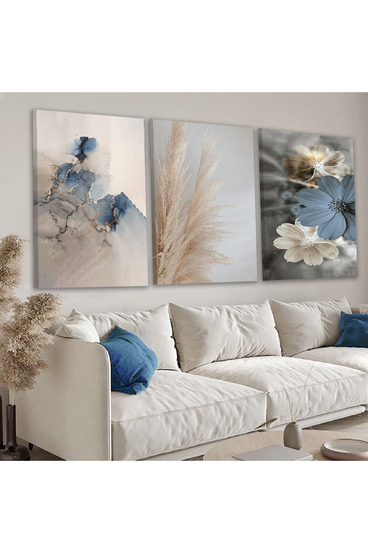 Kolaj Çizim 3'Lü Kanvas Tablo