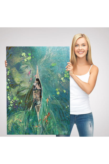 Lilyumların Altında Kano ile Gezen Duvar Tablosu-6163