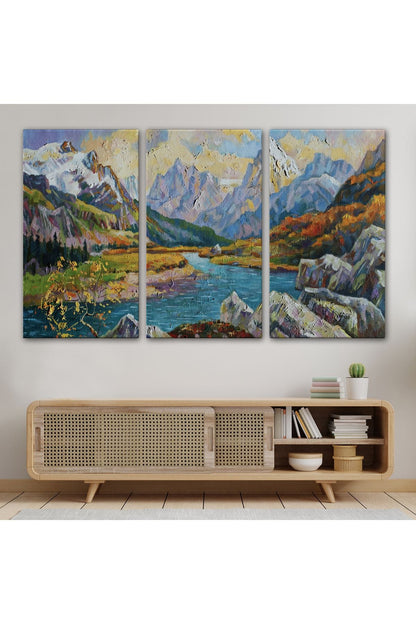 Kafkas Dağları Manzaralı, Doğa, Yağlıboya Görünüm, Dekoratif, Kanvas Tablo, Duvar Tablosu -3603