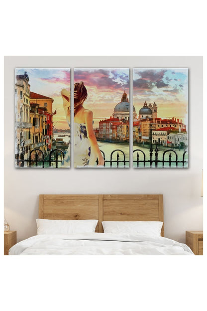 Kanvas, Duvar Tablosu, Dekoratif, Yağlıboya Görünüm Venedikte Kanala Bakan Kız 3590 EGKNV