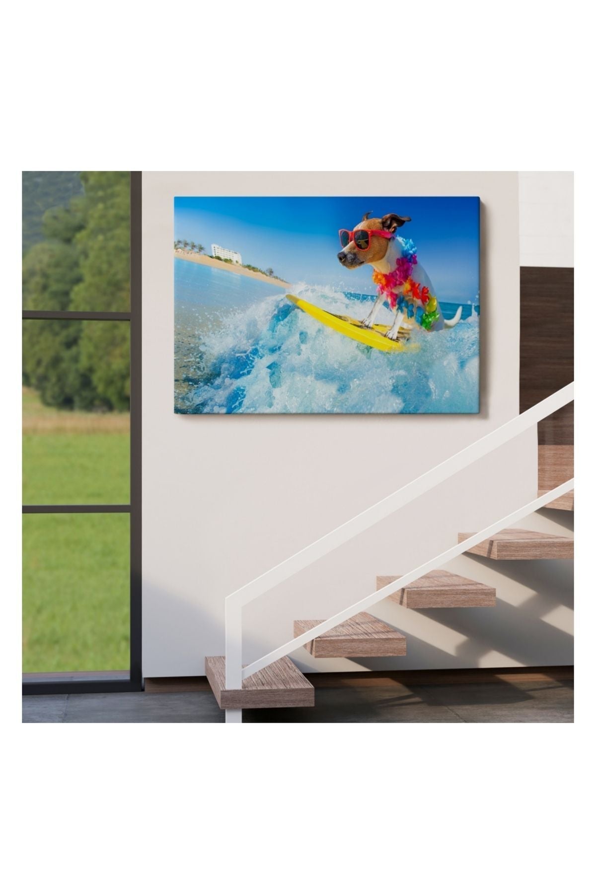 Kanvas Tablo, Duvar Dekoru, Su Kayağı Yapan Köpek, Hayvan Temalı 1155 BUNGKNV