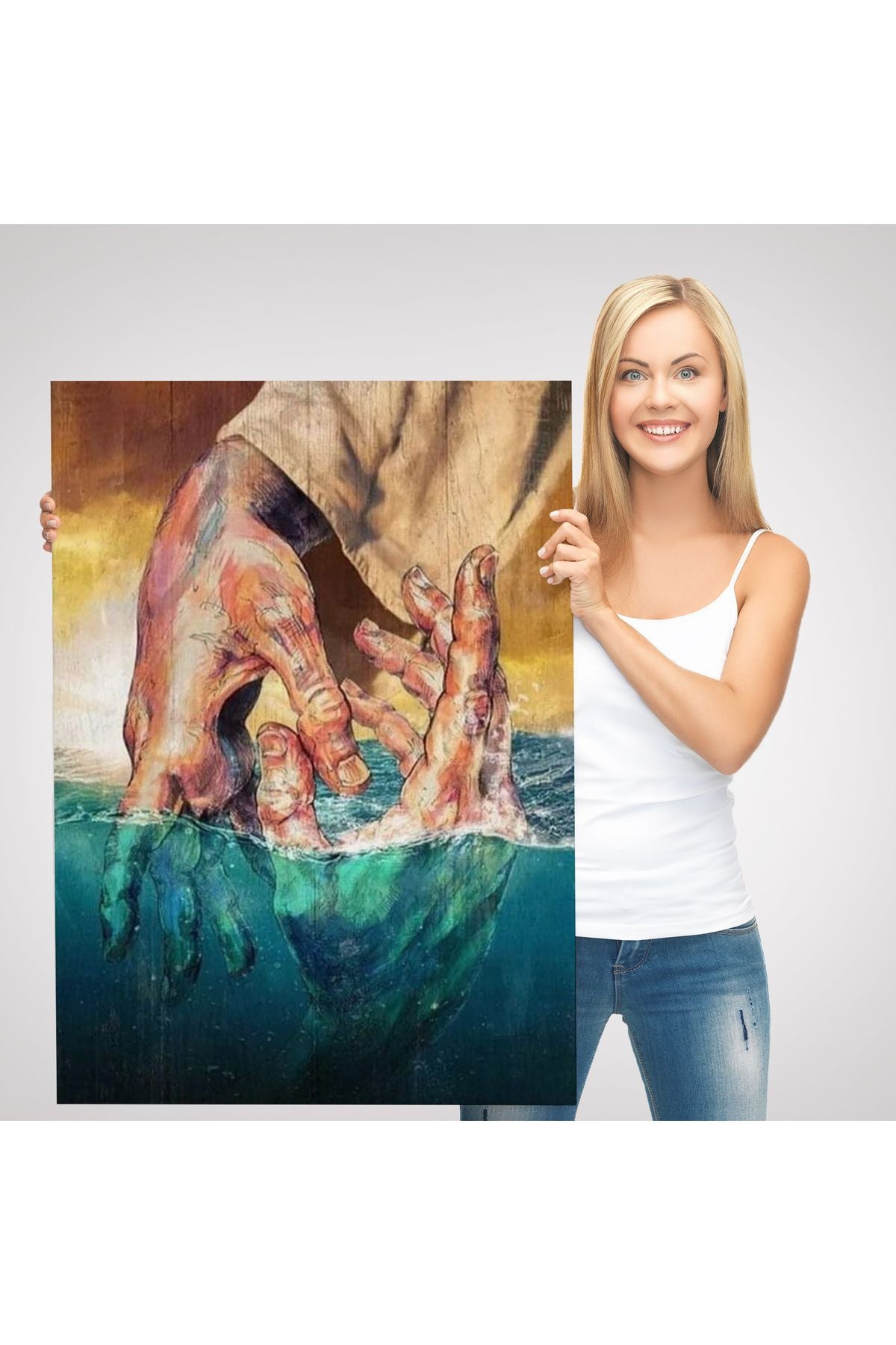 İsa'nın Yardımı Hrıstiyan Hediyesi Dekoratif Duvar Tablosu-6116