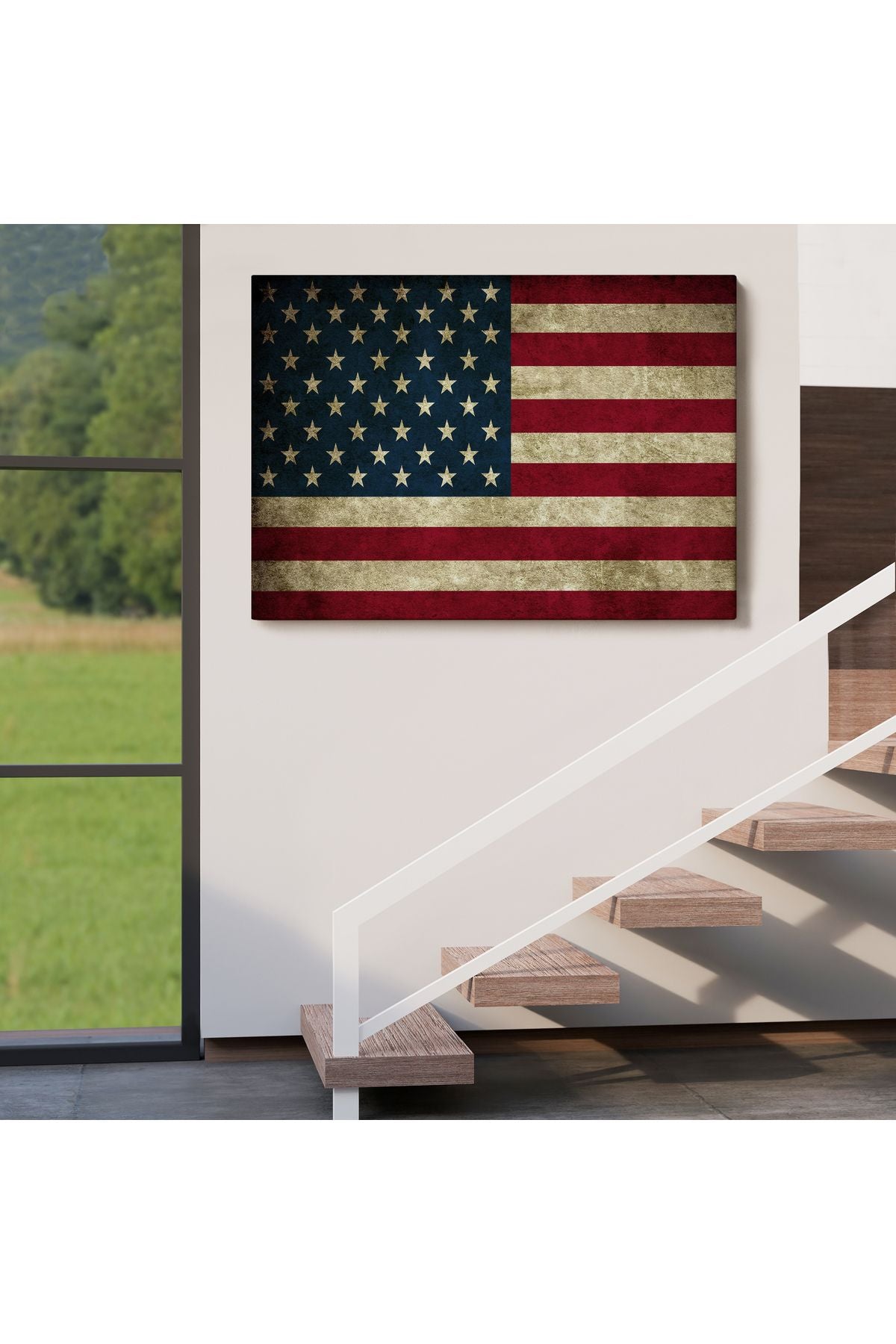 Amerika Birleşik Devletleri Bayrağı Rustik Kanvas Tablo-5412