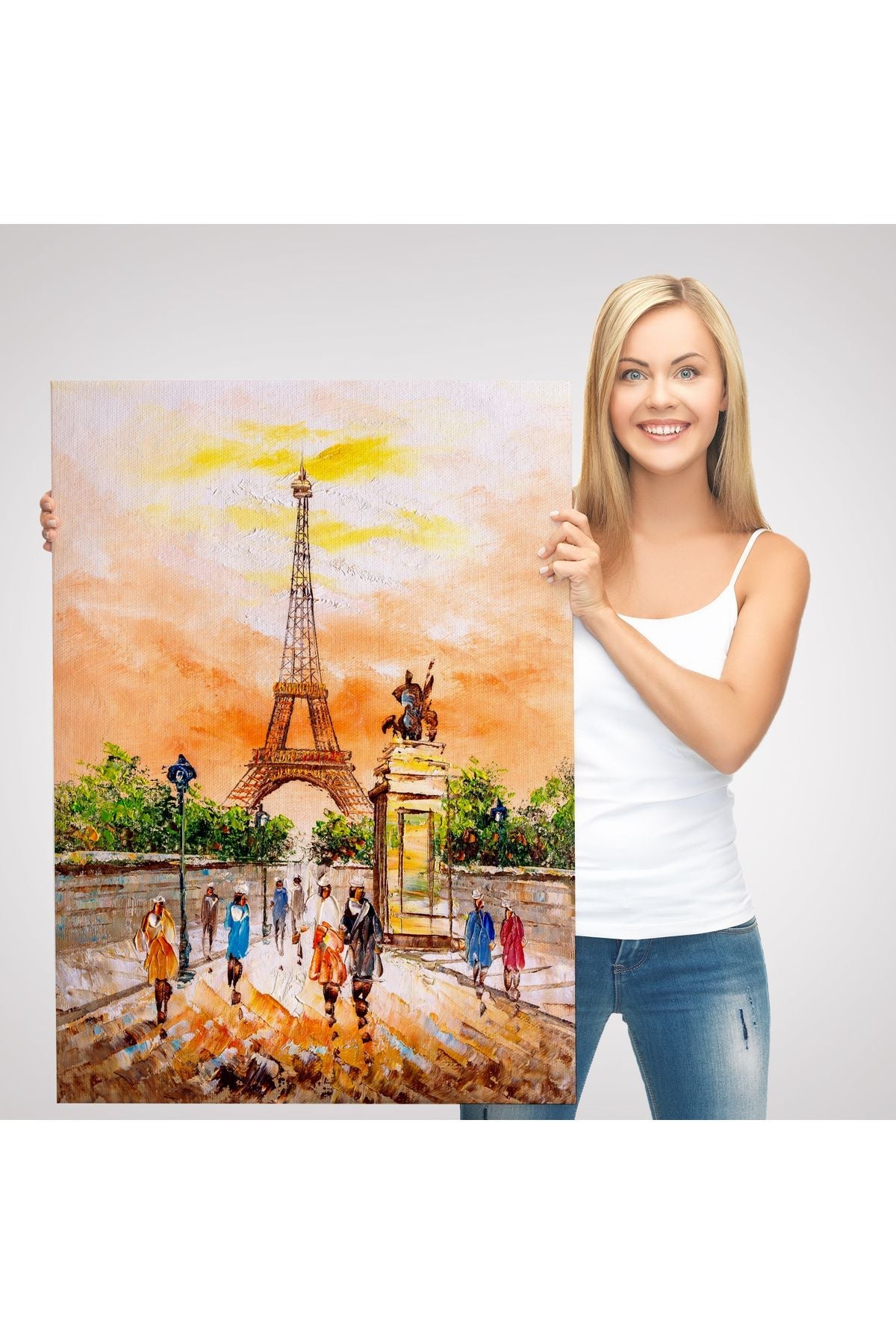 Eyfel Kulesi Manzaralı Yağlıboya Görünüm Dekoratif Kanvas Duvar Tablosu-5929