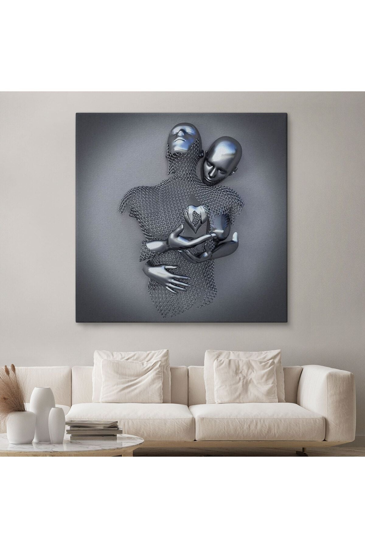 Modern Duvar Dekoru, Romantik Beden, Aşk Sanatı, 3D Efektli Gümüş Kanvas Tablo-5358