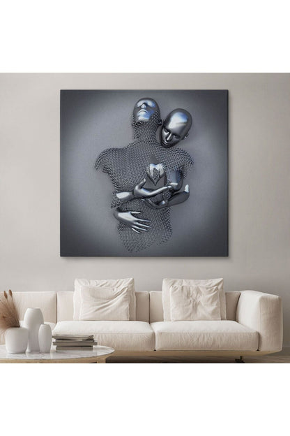 Modern Duvar Dekoru, Romantik Beden, Aşk Sanatı, 3D Efektli Gümüş Kanvas Tablo-5358