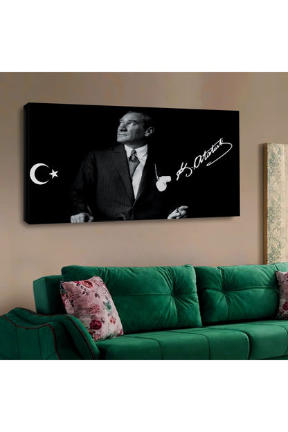 Kanvas Siyah Renk Atatürk Tablosu