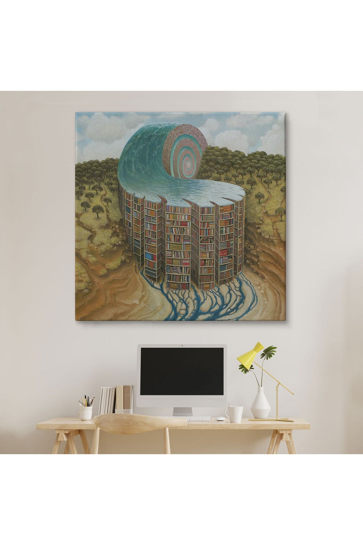 Gerçeküstü Bir Kütüphane Posteri, Çalışma Odası Hediyesi Kanvas Tablo-5330