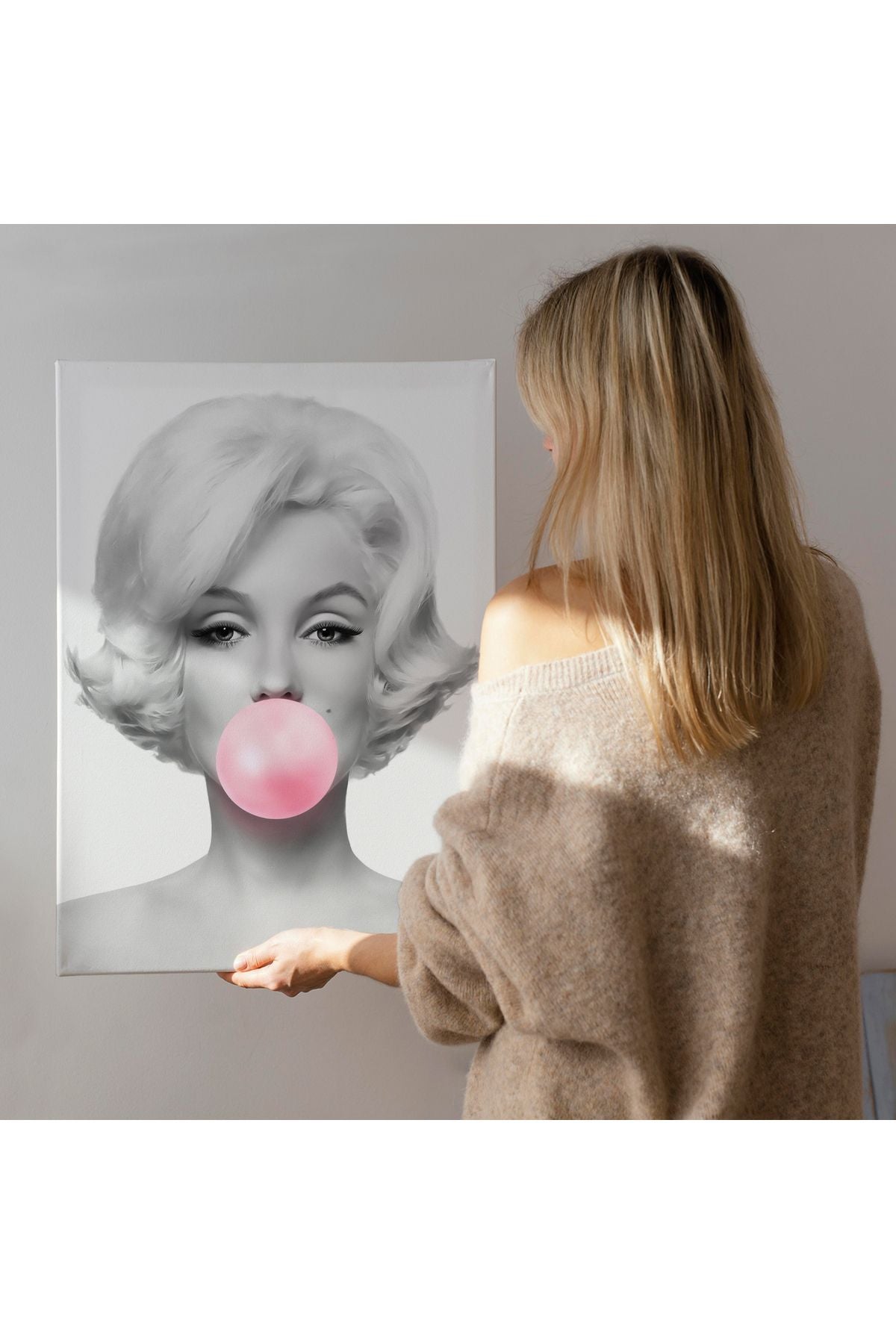 Marilyn Monroe Pembe Kabarcık Sakızlı Dekoratif Kanvas Tablo-5108-3