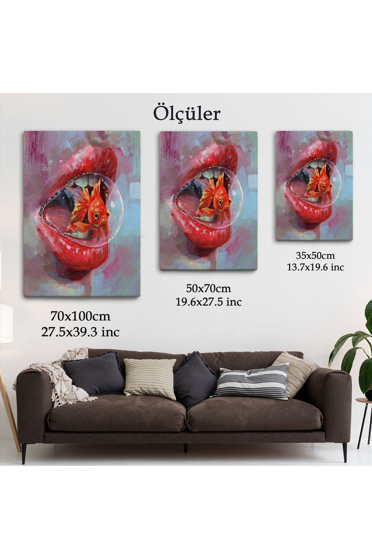 Kırmızı Rujlu Dudak Balon Içerisinde Turuncu Japon Balığı Duvar Tablosu-6293