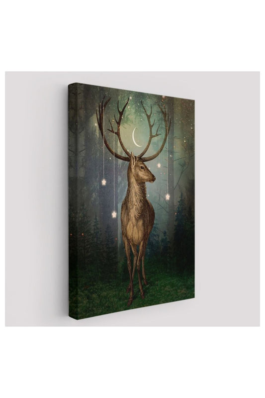 Kanvas, Duvar Tablosu, Dekoratif, Gece Vakti Orman'daki Geyik 6309 EGKNV
