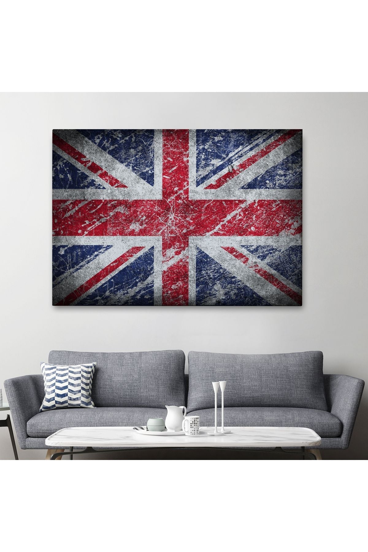 İngiltere Bayrağı Rustik Kanvas Tablo, Ev ve Ofis Dekoru-5392