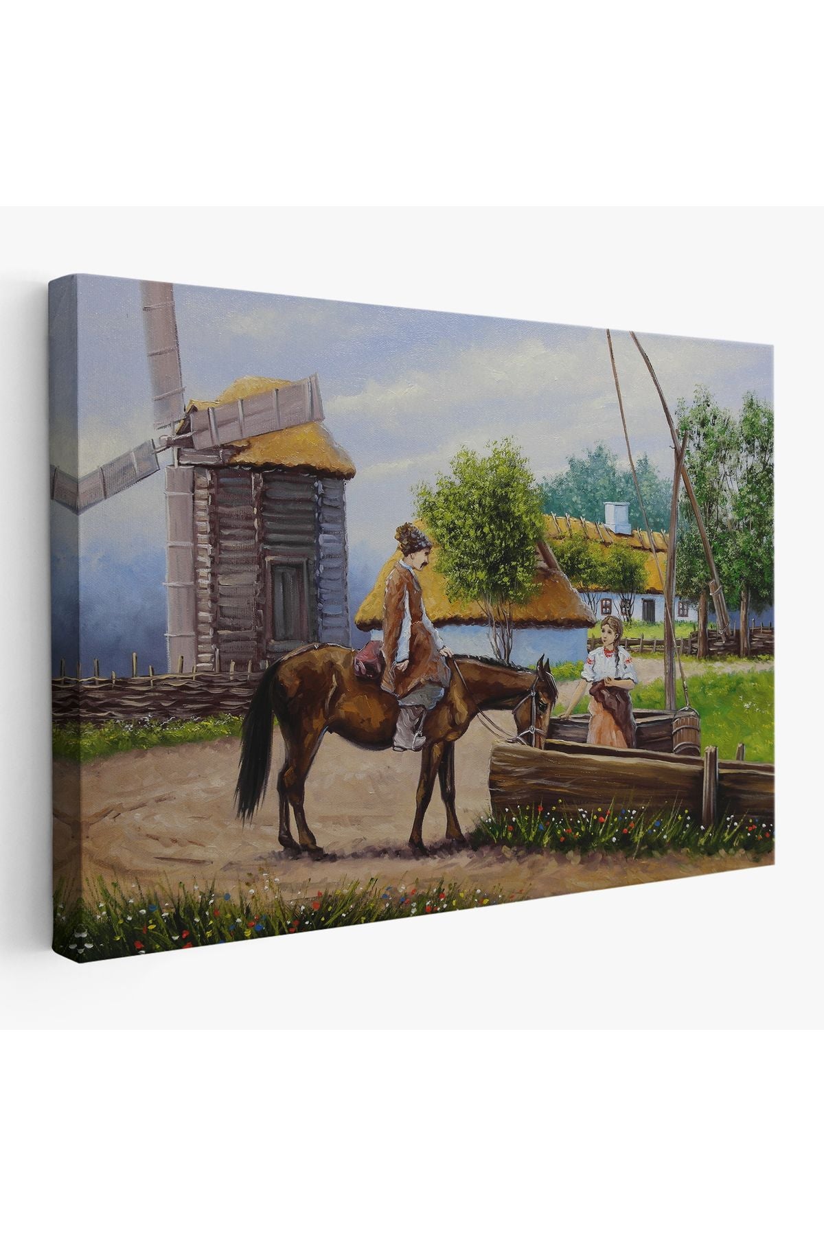 Köy Manzarası Yağlıboya Görünüm Dekoratif Kanvas Duvar Tablosu-3737