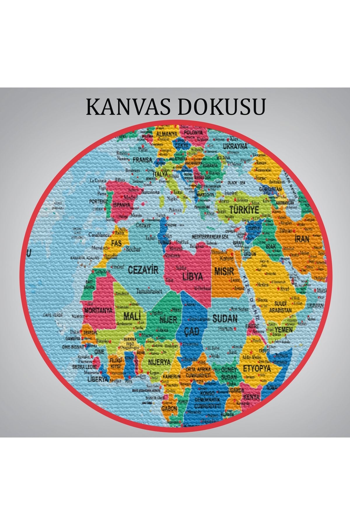 Dünya Haritası Türkçe Kanvas Tablo Ayrıntılı Dekoratif-Okyanuslu 2170