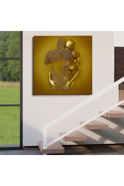 Metalik 3D Efektli Altın İnsan Kanvas Tablo, Modern Duvar Dekoru-5368