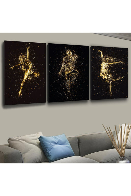 3'Lü Kanvas Altın Kızlar Sanat Modern Tablosu