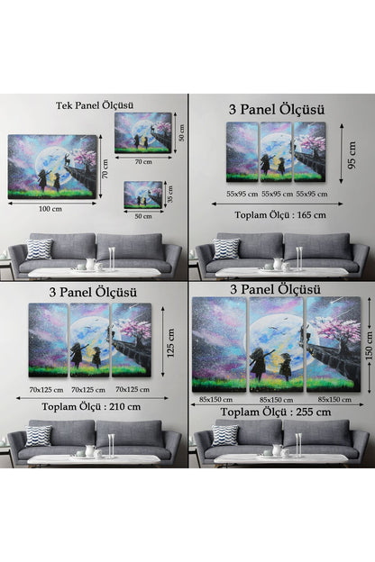 Gece Ay'ı İzleyen Çocuklar Duvar Tablosu-3470