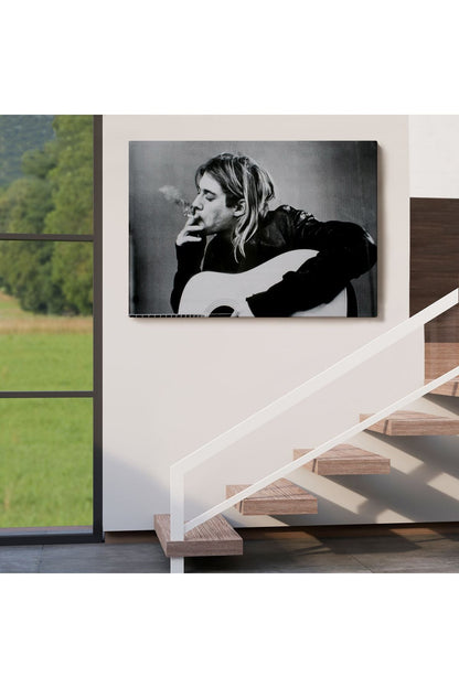 Kurt Cobain Sigara İçen Ünlü Baskı Duvar Sanatı Kanvas Tablo, Nirvana Baskı-5405