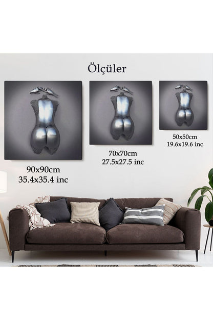 3D Efektli Gümüş İnsan, Gri Ve Gümüş Duvar Dekoru, Metalik Efektli Kanvas Tablo-5351