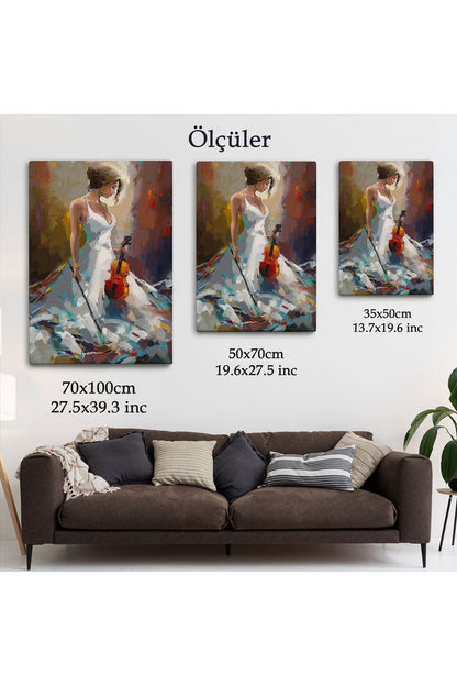 Beyaz Elbiseli Kemani Kadın Duvar Tablosu-6380