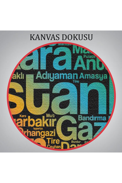 İller İsimli Siyah Zeminli Dekoratif Kanvas Tablo 1016