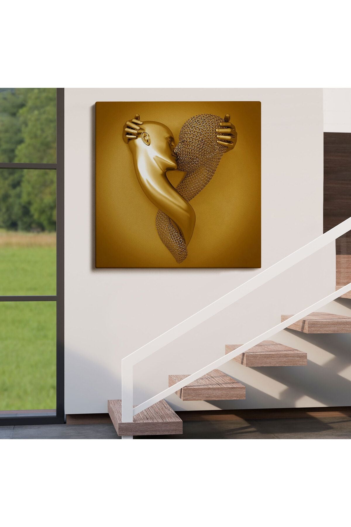 KanvasTablo, Aşk Sanatı Altın Duvar Dekoru, Altın Efektli 3D Kanvas Tablo-5367