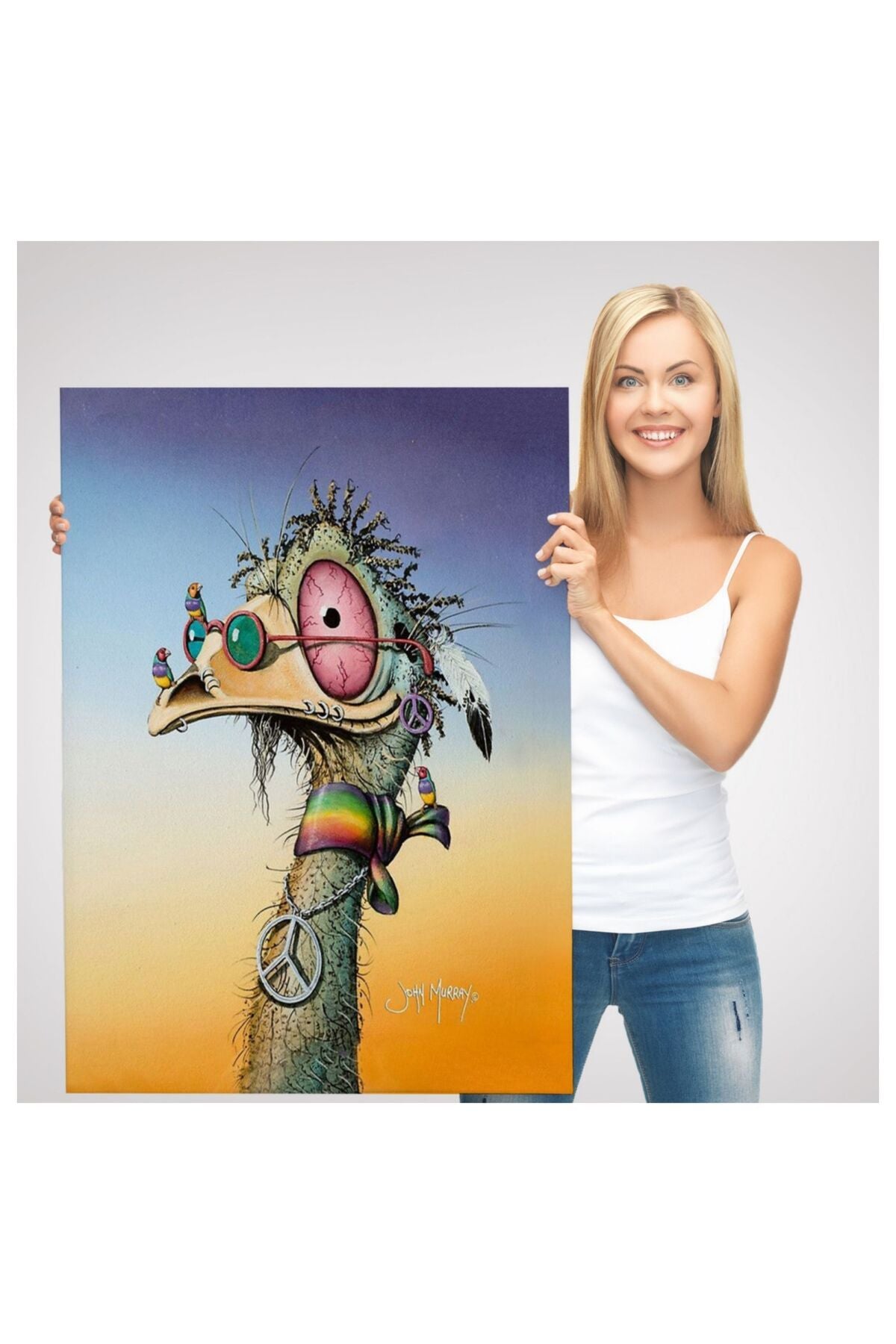 Kanvas, Duvar Tablosu, Dekoratif, Hippi Devekuşu Hayvan Temalı 6181 EGKNV