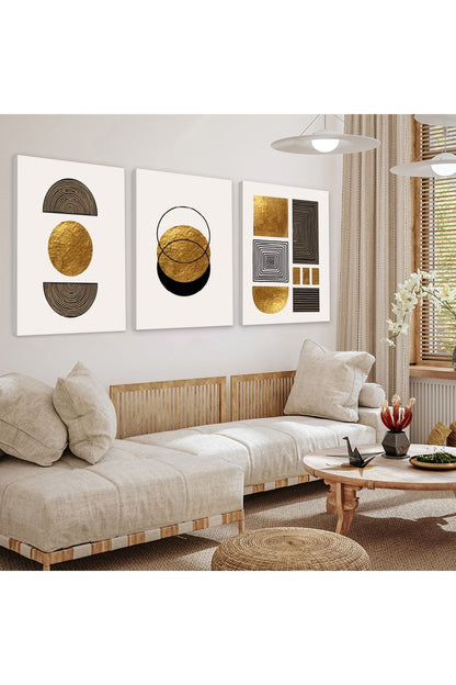 Soyut Desen Şekiller 3'Lü Kanvas Tablo