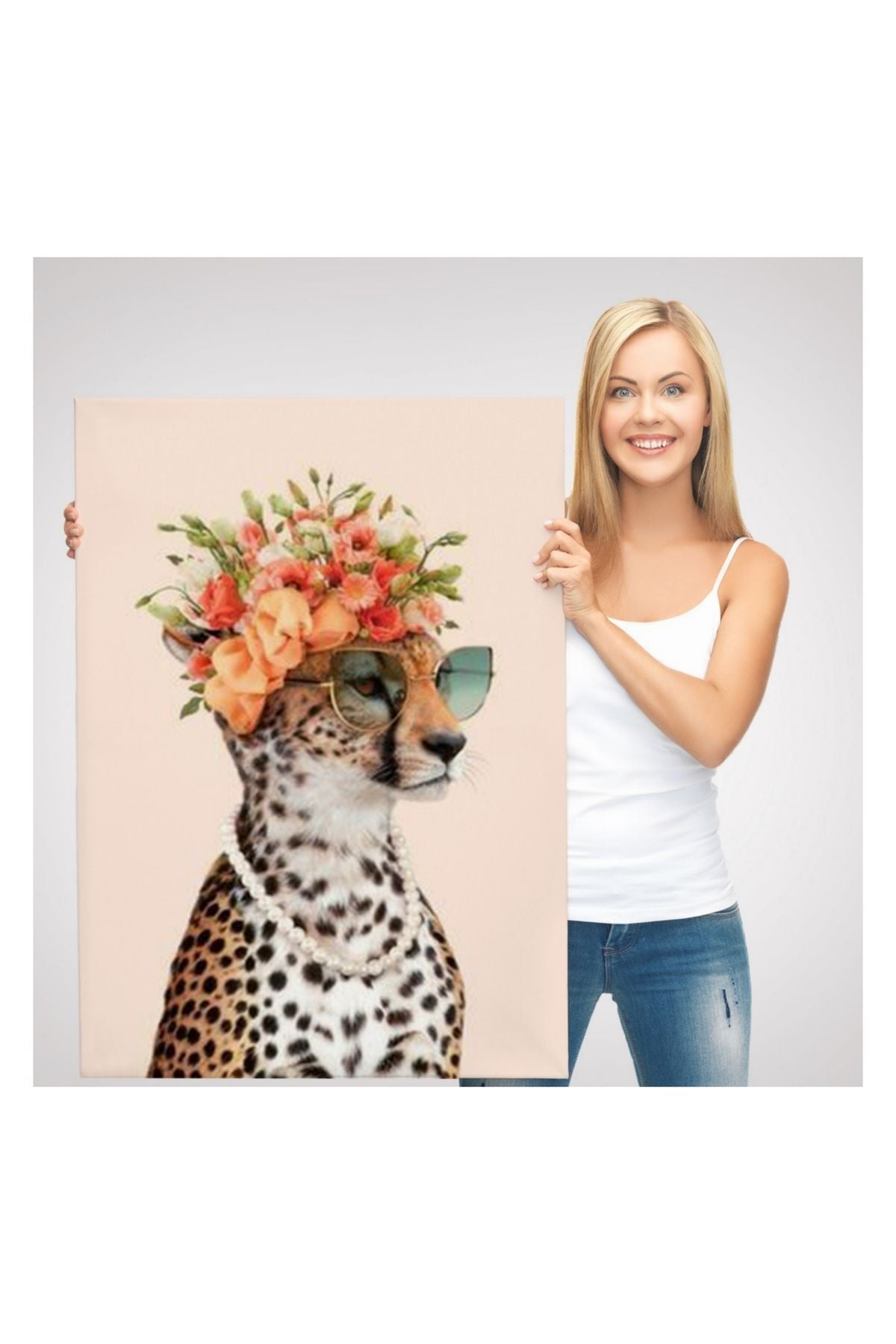 Kanvas Tablo, Duvar Dekoru, Çiçek Taçlı Sosyetik Kokoş Çita 6049 BUNGKNV