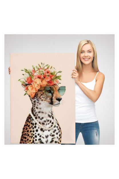 Kanvas Tablo, Duvar Dekoru, Çiçek Taçlı Sosyetik Kokoş Çita 6049 BUNGKNV