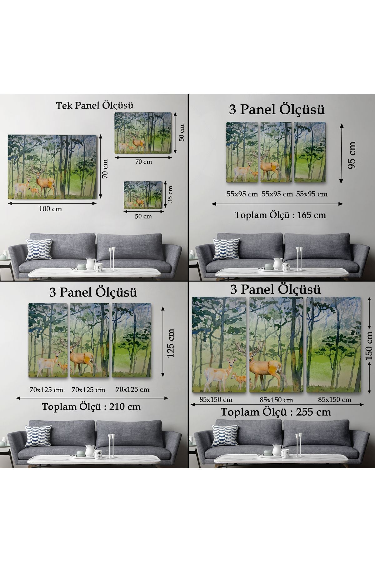 Geyik Ailesi Suluboya Görünüm Dekoratif Kanvas Duvar Tablosu-3648