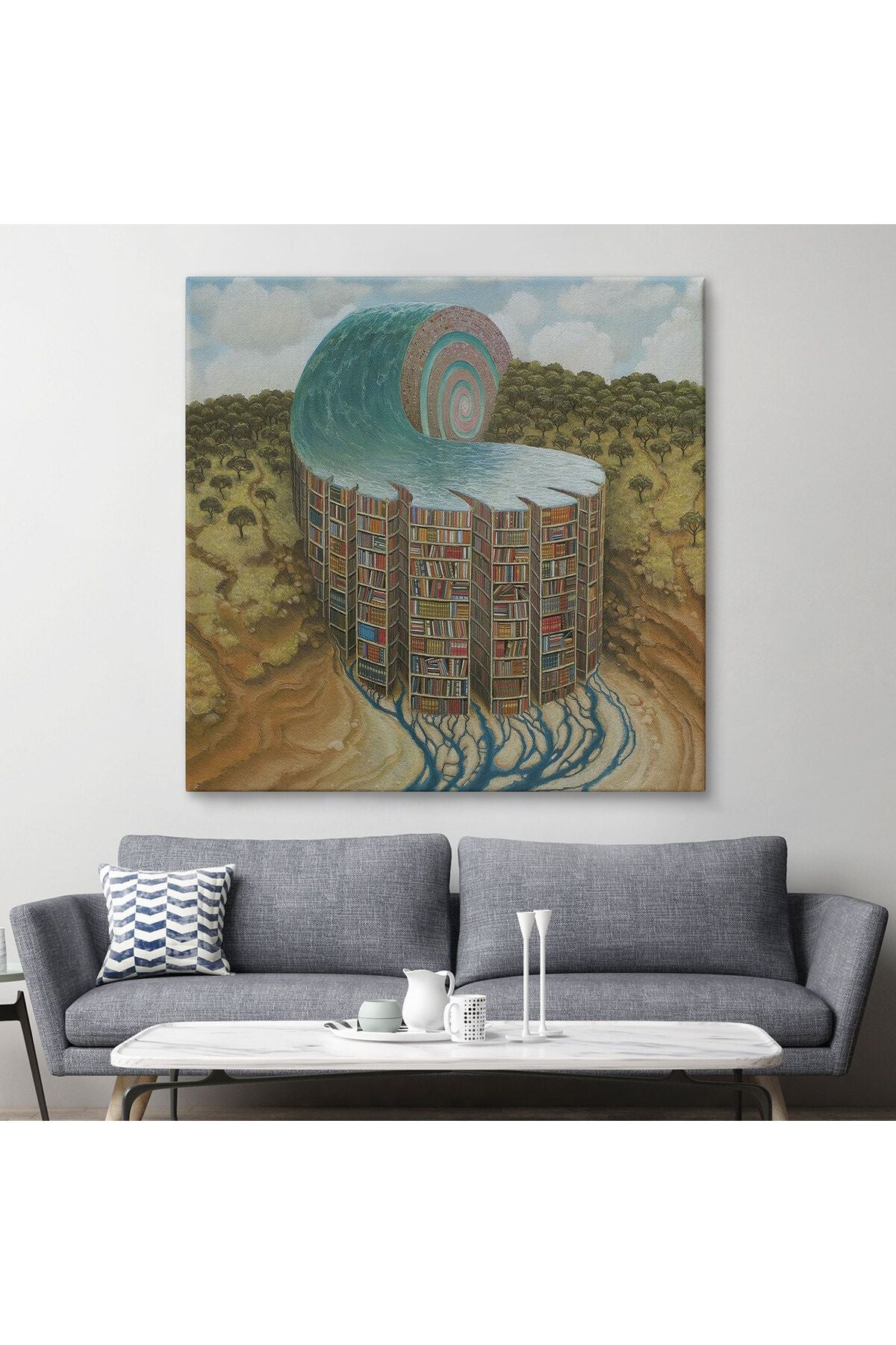 Gerçeküstü Bir Kütüphane Posteri, Çalışma Odası Hediyesi Kanvas Tablo-5330