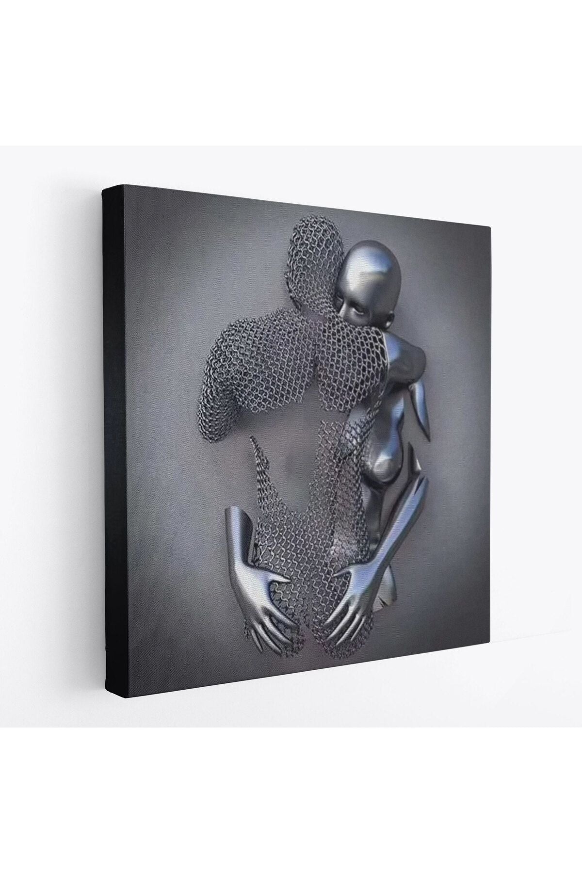 Kanvas Tablo Gri ve Gümüş Duvar Dekoru, Metalik Efektli Kanvas Tablo-5356