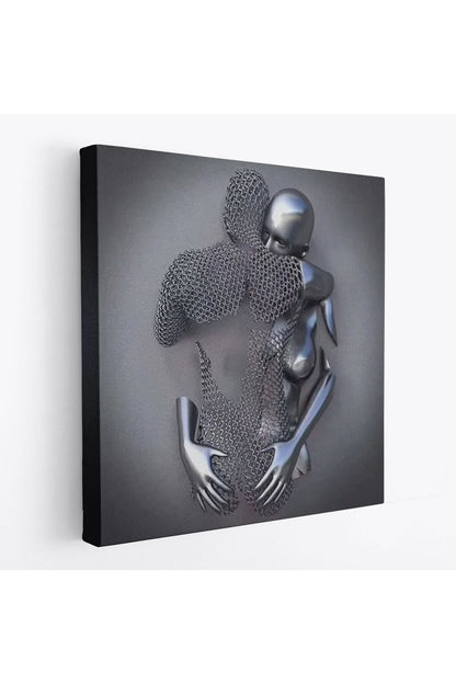 Kanvas Tablo Gri ve Gümüş Duvar Dekoru, Metalik Efektli Kanvas Tablo-5356
