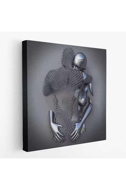 Kanvas Tablo Gri ve Gümüş Duvar Dekoru, Metalik Efektli Kanvas Tablo-5356