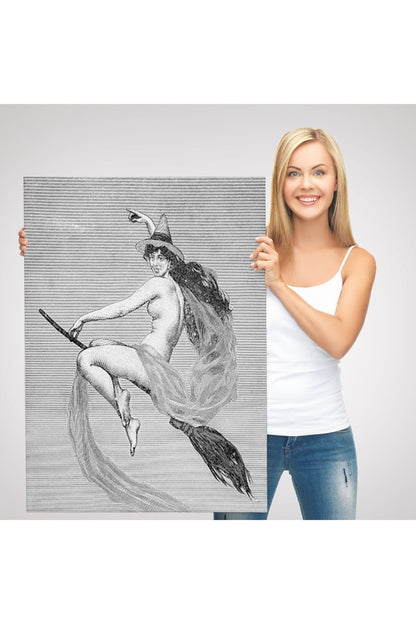 HG Süpürgedeki Cadı, Gotik Sanat Çıplak Cadı Duvar Tablosu-5190