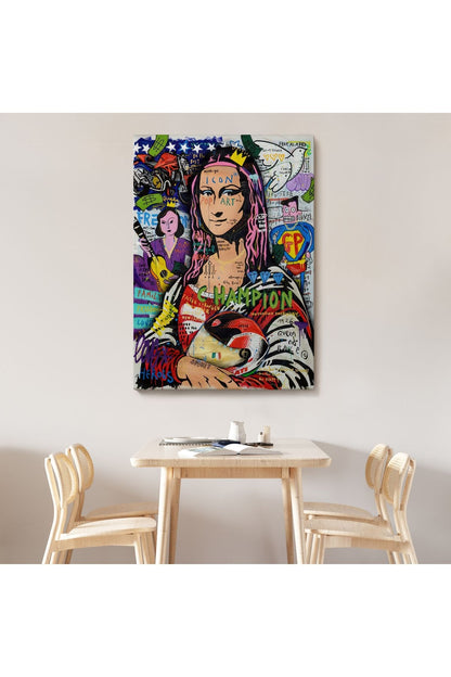Renkli Mona Lisa Banksy Kanvas Tablo, Sokak Sanatı, Pop Art-5306